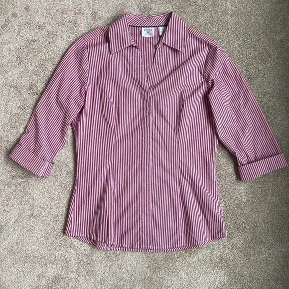 Riders by Lee Easy Care Pinstripe Pin Striped Button Down Blouse Red Pink Size S - Picture 12 of 12